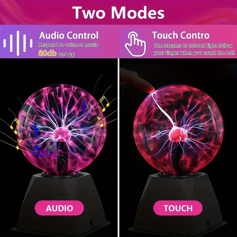 RGB Electrostaticion Plasma Ball Lamp - Touch Control Lightning Globe, USB Powered Color-Changing Mood Light with Glass Cover