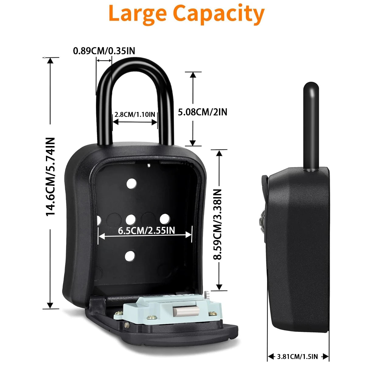 Key lock box, made of aluminum alloy, wall-mounted key storage box, with a reconfigurable password and spare key storage.