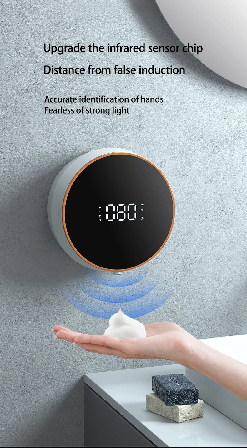 Touchless Automatic Sensor Soap Dispenser Foam Type-C Charging Smart Induction Hand Washer with Temperature Digital Display