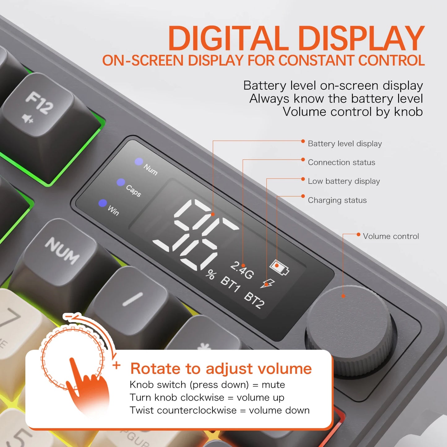 M96 Screen Wireless Keyboard Mouse Kit ZIYOULANG Bluetooth Keyboard With Mouse Gaming,Electronic Screen, Multi-Device Connection