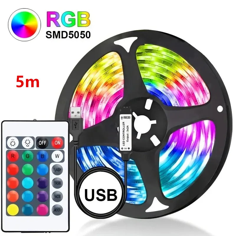 Gaming RGB LED Light Strip USB 5V 5050 Music Sync Flexible Tape Christmas Lights Remote & APP Control for Desk Room Decorations