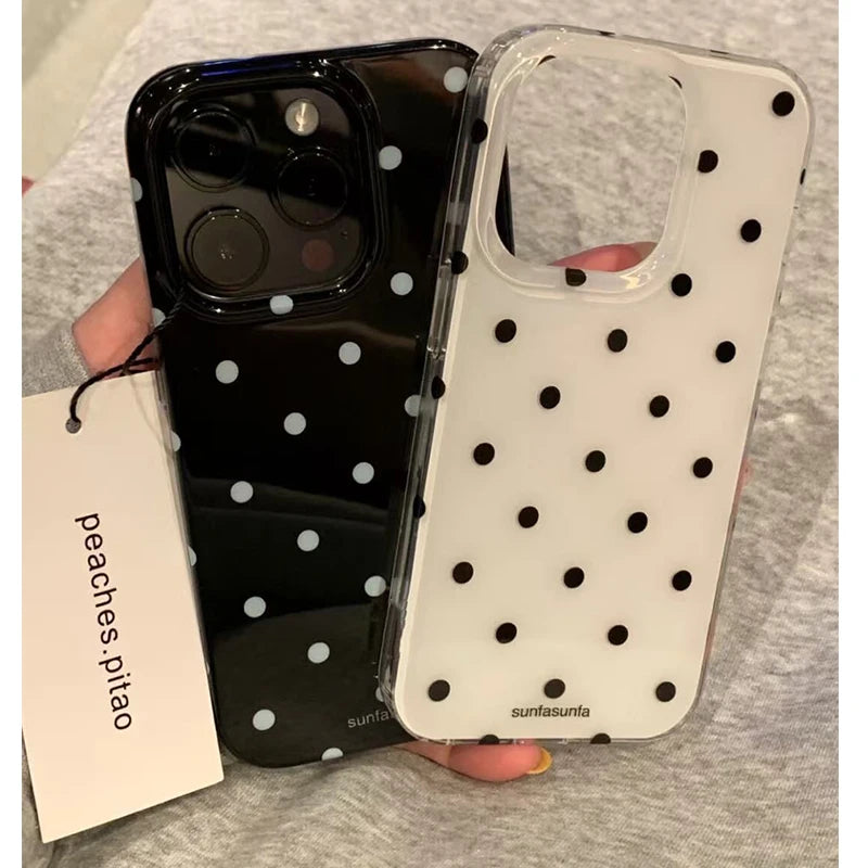 Minimalist Black White Polka Dot Phone Case For iPhone 17 Air 16 Pro Max 15 14 Plus 13 12 Mini 11 Shockproof Silicone Back Cover