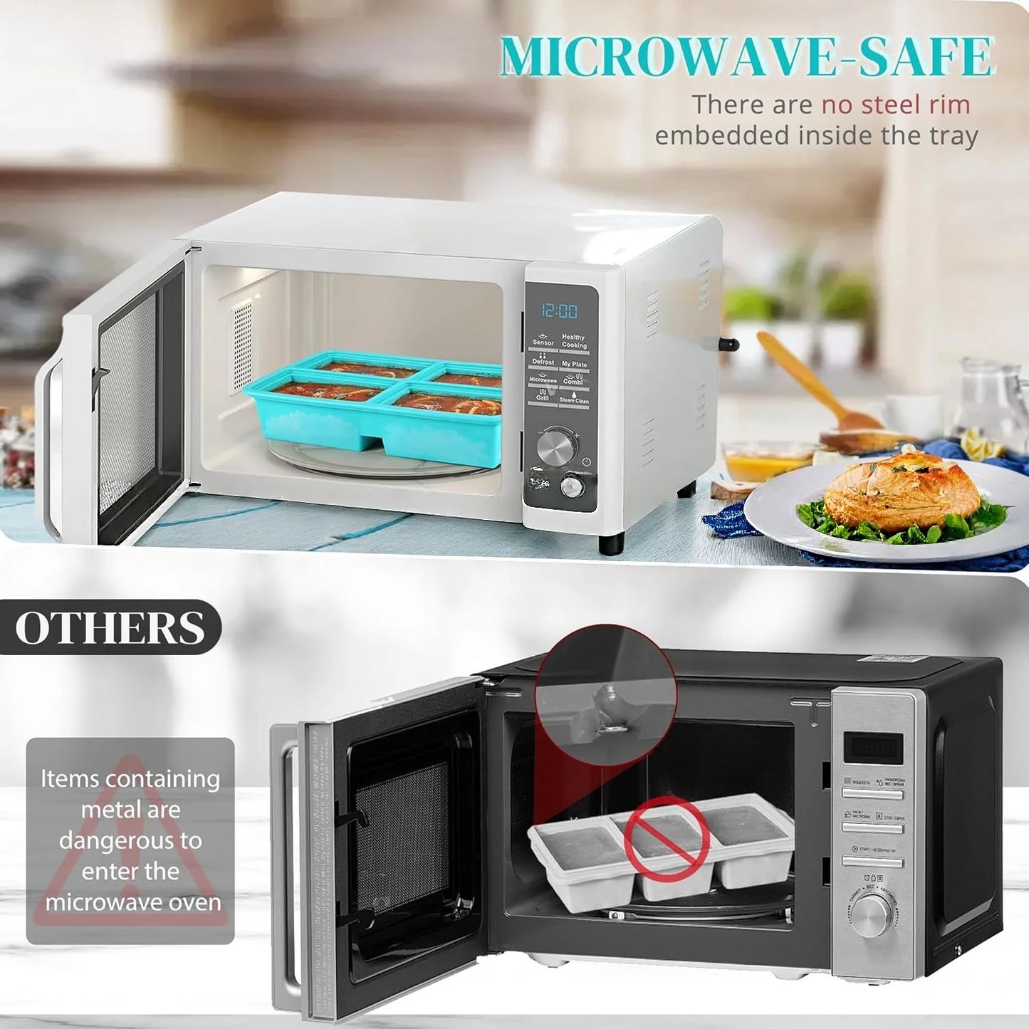 Silicone freezer tray with lid, 1 cup soup capacity refrigerator ice cube tray oven, suitable for freezing broth and leftovers