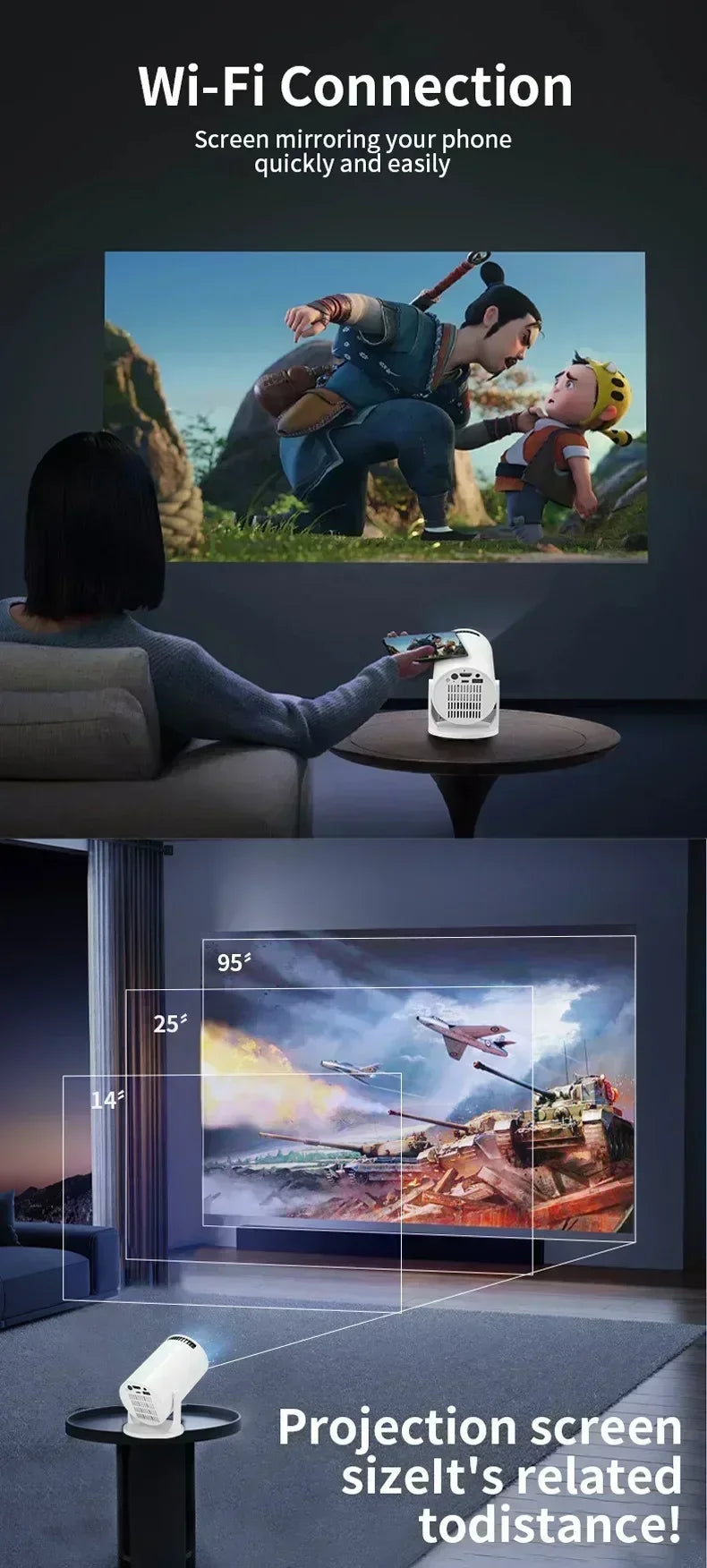 Portable Projector 4K Ultra HD 2025 MINI HY300 300ANSI Brightness Android 11 BT54 Electronic Focus Built in Speaker Home Theater