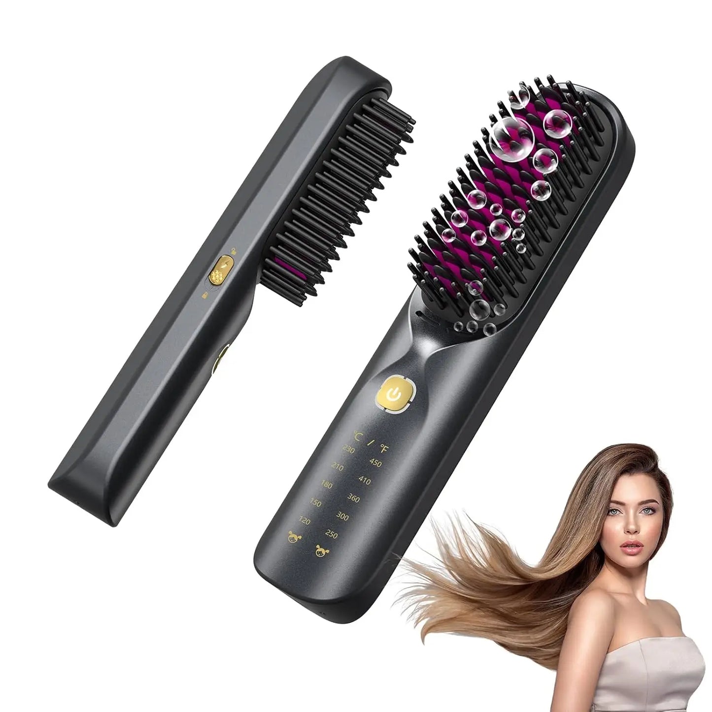 Cordless Hair Straightener Brush 10000mAh Portable for Travel 300M Negative Ions Frizz-Free Shine Fast Heating Gift for Women
