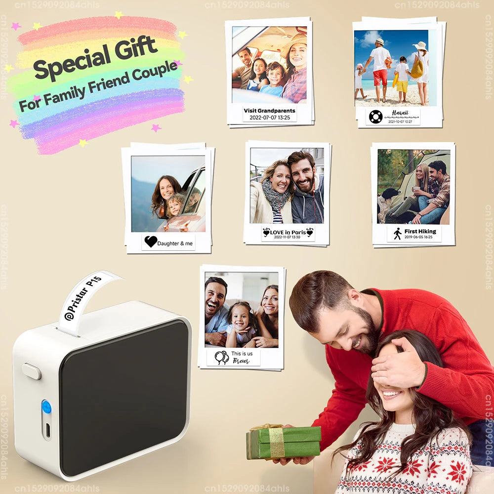 Mini Thermal Printer P15 Label Printer Portable Bluetooth Adhesive Sticker Labeller Inkless Labeling Machine with Thermal Paper
