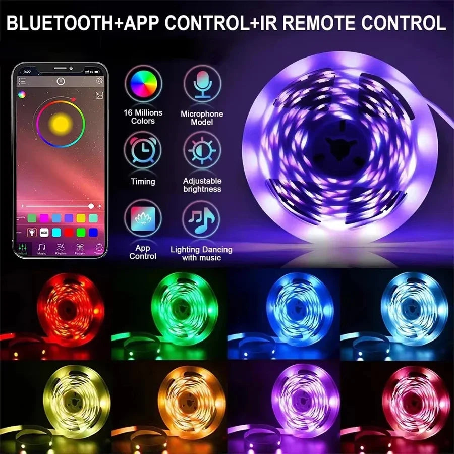 Gaming RGB LED Light Strip USB 5V 5050 Music Sync Flexible Tape Christmas Lights Remote & APP Control for Desk Room Decorations