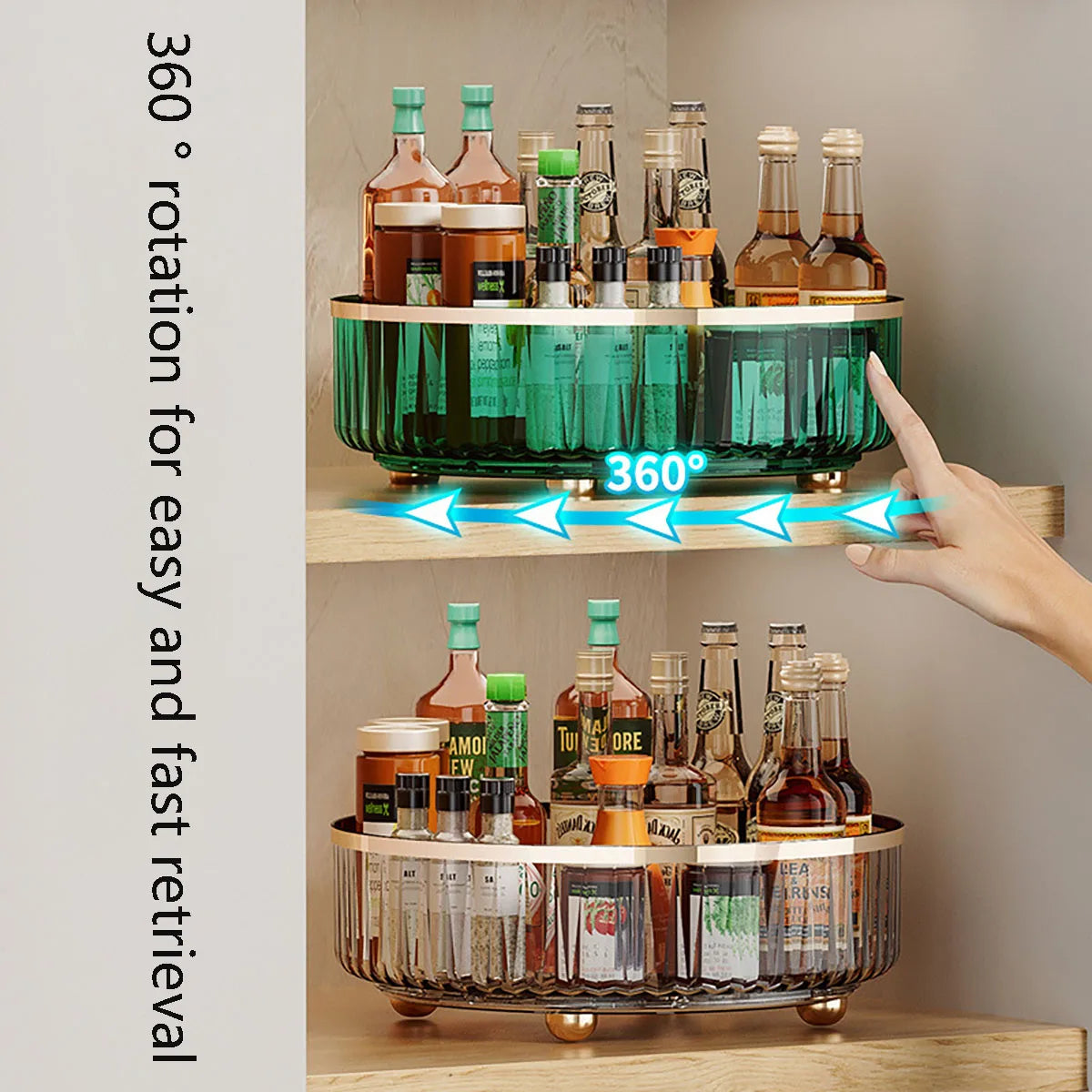 Rotating Tray Spice Rack Pantry Cabinet Turntable With Base Storage Bin Kitchen Organizer For Seasoning Cosmetic Storage Box