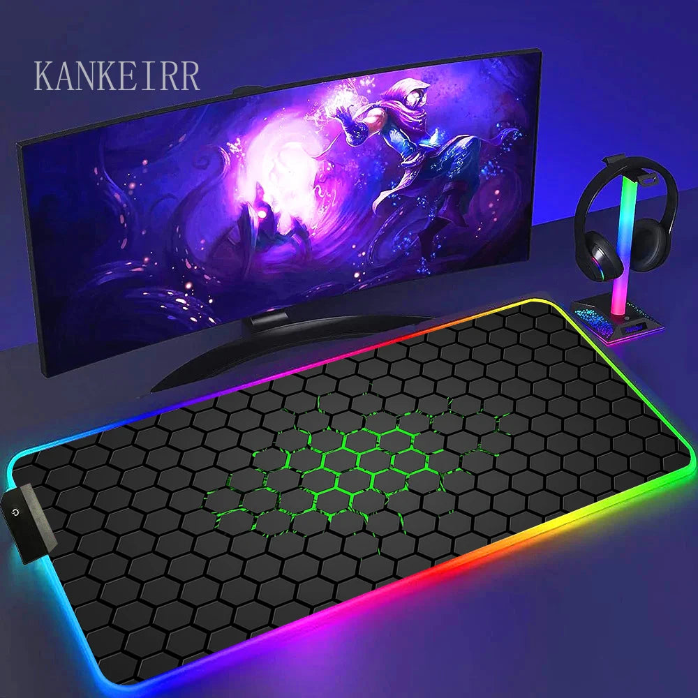 Geometry Large RGB Gamer Mousepad With Backlight Mouse Mat Gaming Mousepads LED Keyboard Mats Luminous Desk Pads Mouse Pad PC