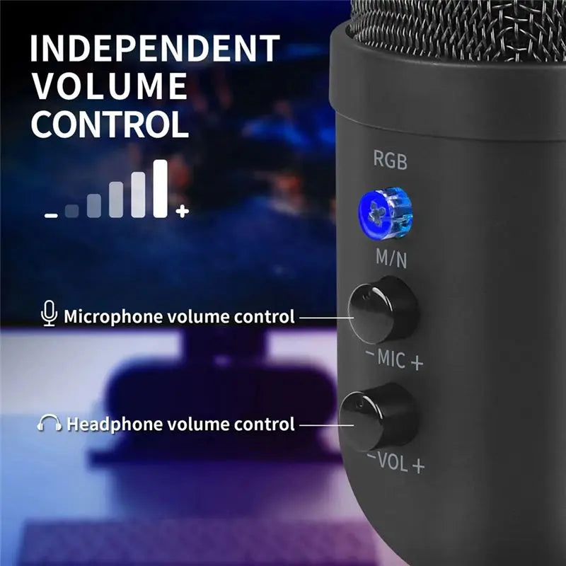 ABGI-RGB Gaming Microphone For PC Computer Recording USB Condenser Microphone Podcasters Be Influencers Gamers Studio Mic Easy T