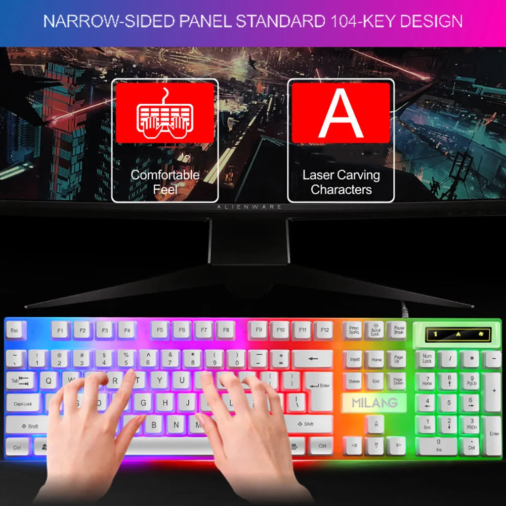 RGB Gaming Keyboard 104 Keys Mechanical Keyboard USB Wired Keyboard Seven Color Lights Keyboard for Computer Laptop PC Gamer