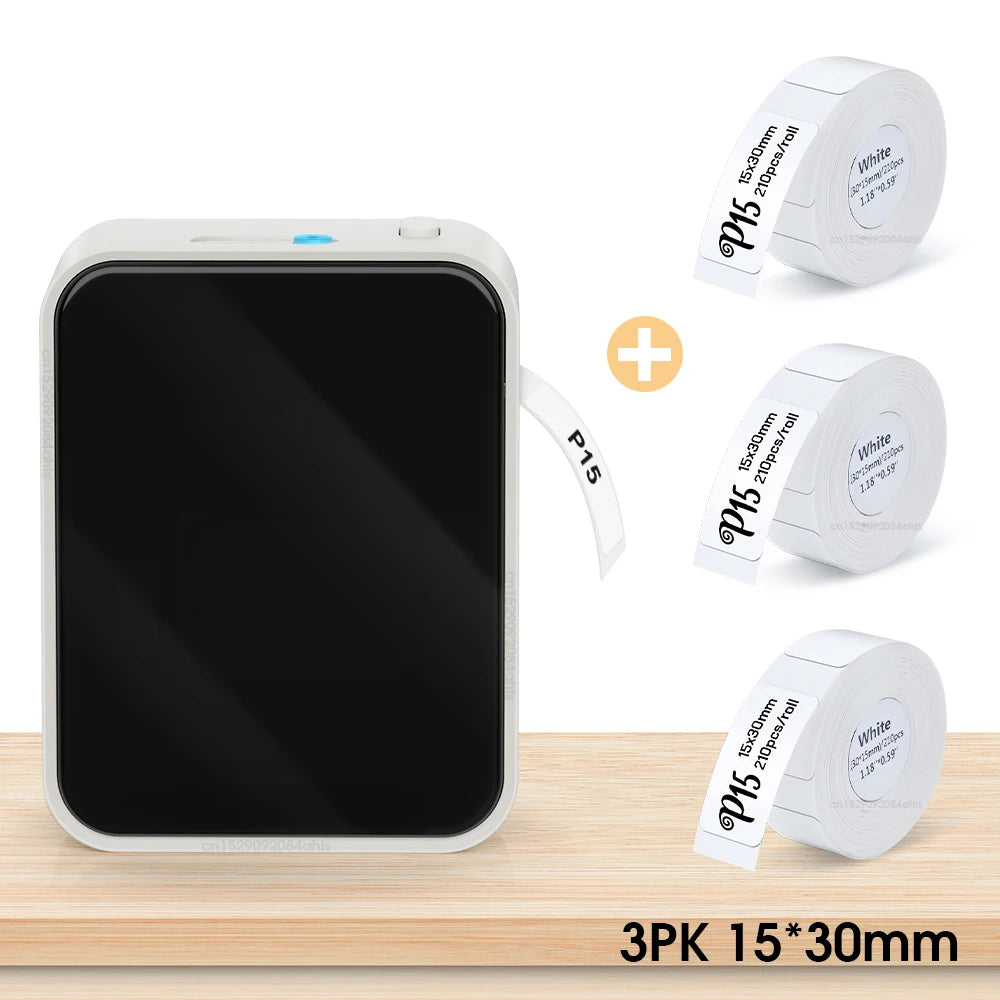 Mini Thermal Printer P15 Label Printer Portable Bluetooth Adhesive Sticker Labeller Inkless Labeling Machine with Thermal Paper