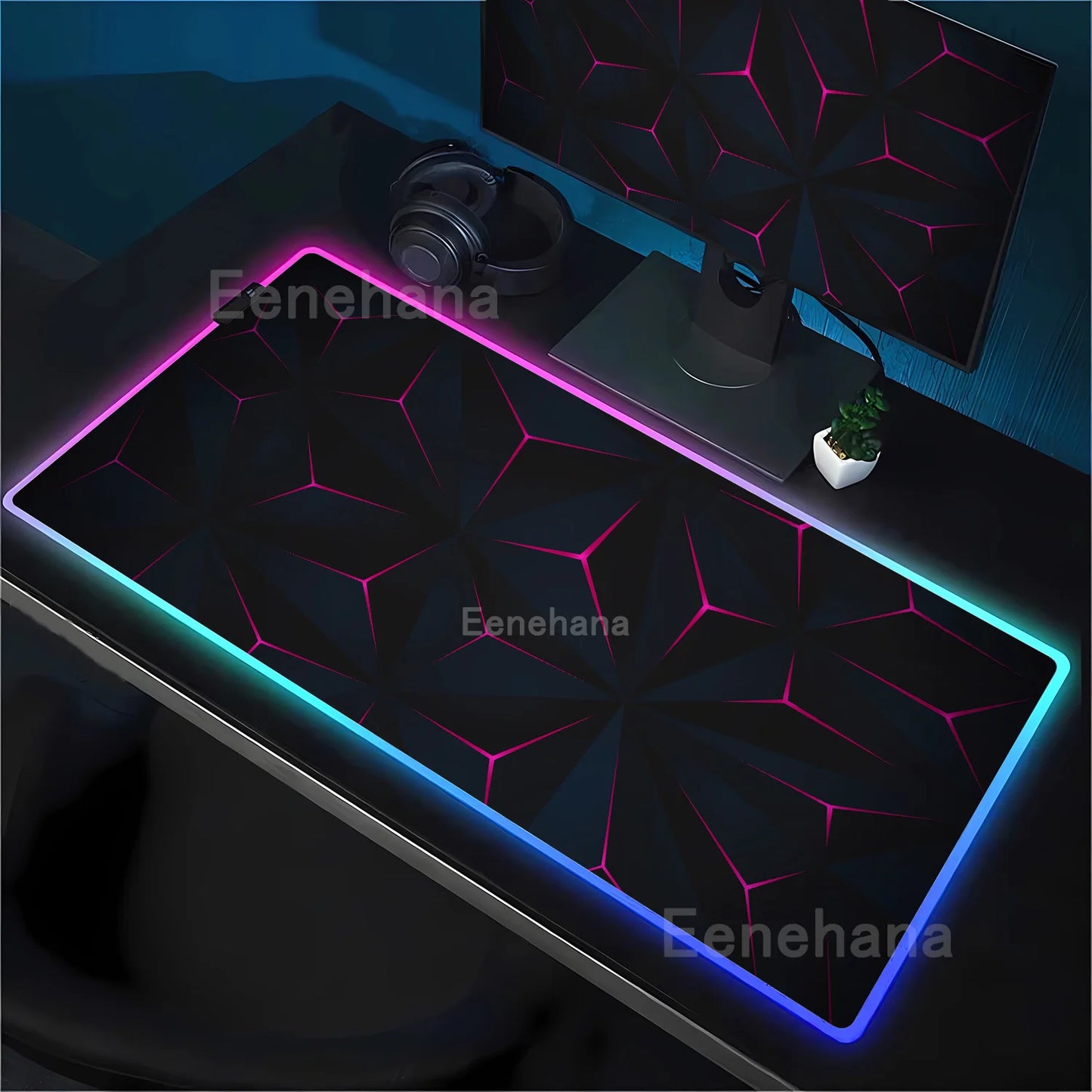 RGB Hexagon polygon Gaming Mouse Pad Rug Computer Accessories Antiskid Offices Geometric Mousepad Luminous Game offices Desk Mat