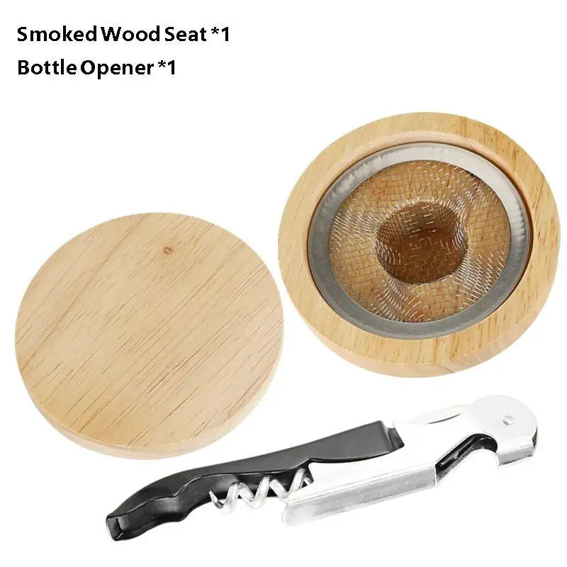 Wooden Cocktail Smoker Kit With 5 Flavor Wood Chips Whiskey Smoking Wood Chips Box Cocktails Infuser Kit Kitchen Accessories