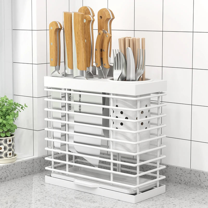 Kitchen Knife Ra Storage Holder Carbon Steel One-Piece Design Wall-Mounted No-Drilling Required for Chopstis And Utensils