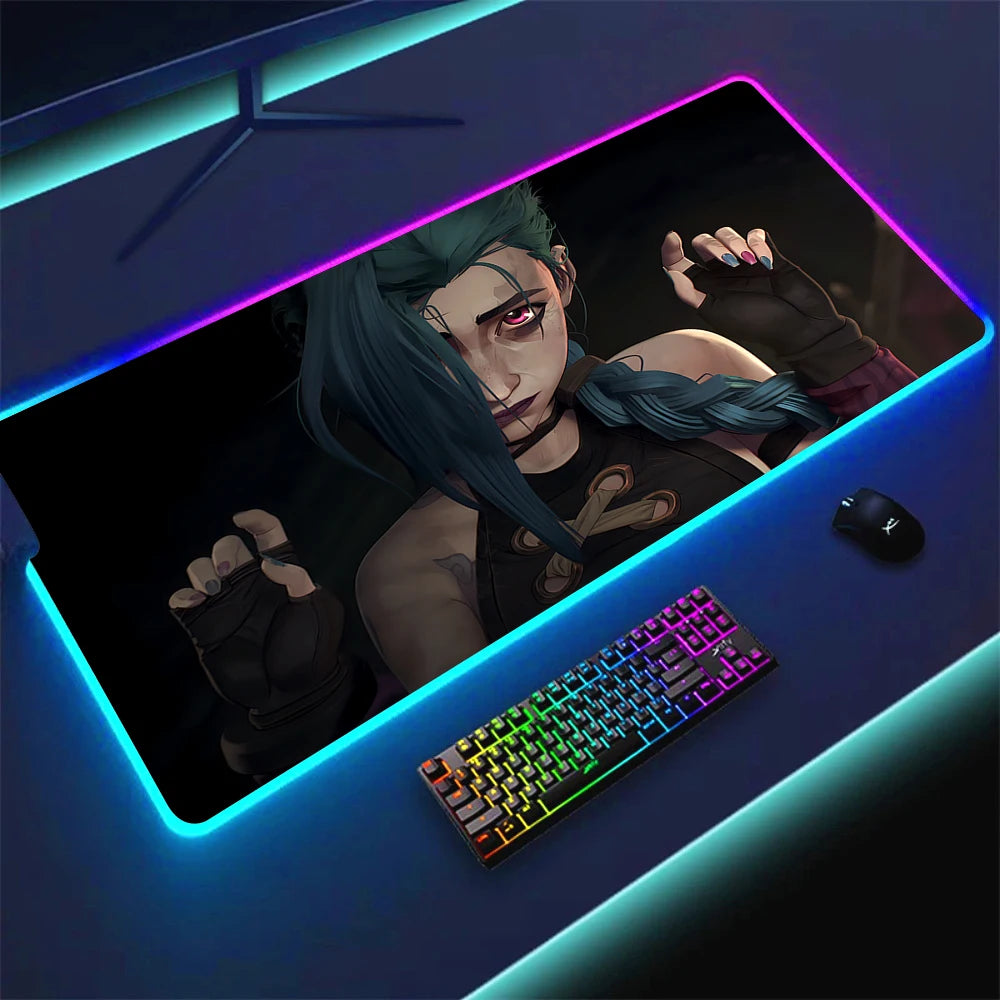 JINX VI RGB Gaming Mouse Pad 900x400mm Anime Arcane Mats League of Legends Gamer Carpet Rug LOL Large Keyboard LED Cool Desk Mat