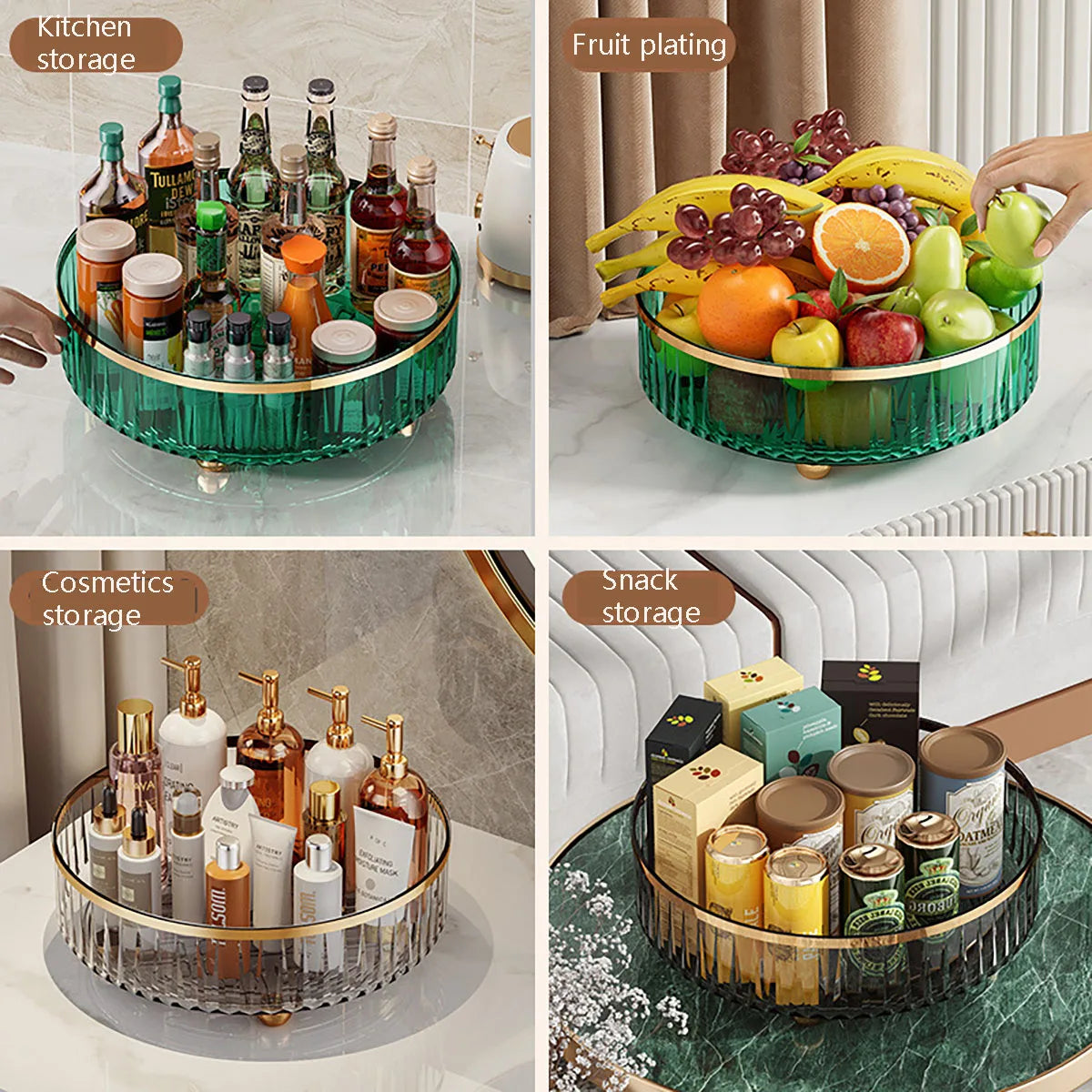 Rotating Tray Spice Rack Pantry Cabinet Turntable With Base Storage Bin Kitchen Organizer For Seasoning Cosmetic Storage Box