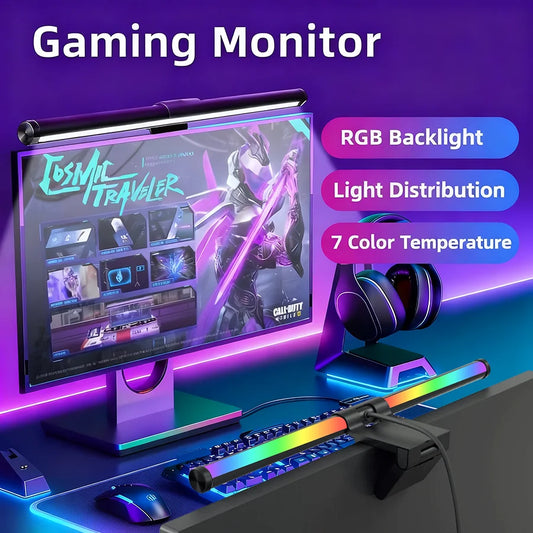 RGB LED Monitor Light Bar Stepless Dimmable Hanging Bar for Work And Gaming - Atmosphere Lamp for Screen Lighting Game Learning