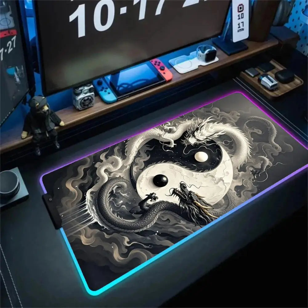 Yin-Yang Style Mouse Pad XXL RGB Gaming Mouse Pad Gamer Accessories Large LED Light Mousepads PC Computer Desk Mat with Backlit
