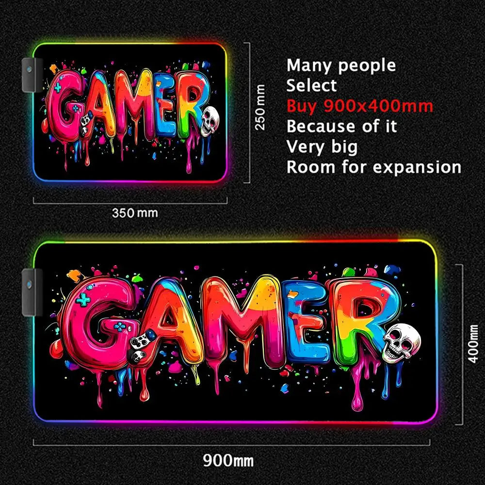 Gamepad pattern Mouse Pad XXL RGB Gaming MousePad HD Gamer Accessories Large LED Light MousePads PC Computer Carpet With Backlit