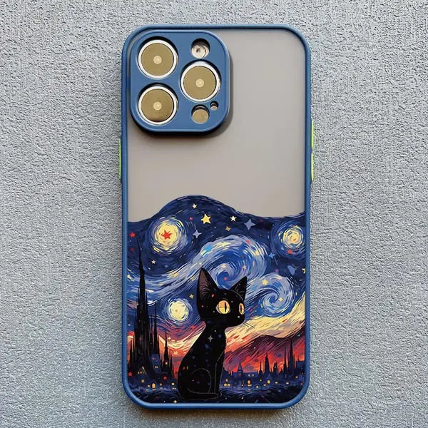 Artistic Black Cat Starry Night Phone Case For iPhone 17 15 14 13 12 11 Pro Max 12 16 Mini XS X XR 14 15 Plus Shockproof Shells