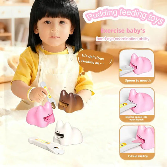 Rabbit Pudding Pretend Play Feeding Set Kids Simulation Play House Toy Early Education Interactive Toy with Kid-Safe Material
