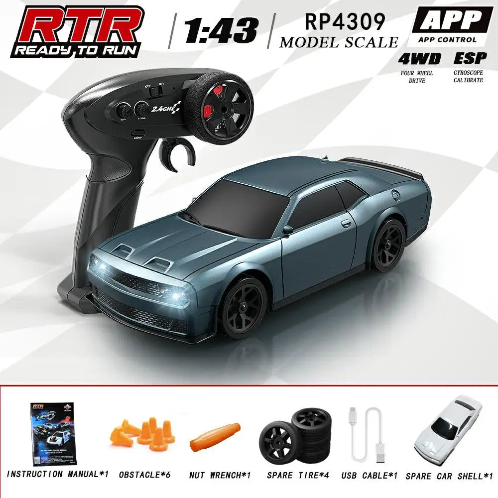 1/43 HB-RP43 RC Drift Car with DIY White Body Shell & Extra Tires 2.4G 4WD ESP Gyro Stabilization Full Proportional Control Car