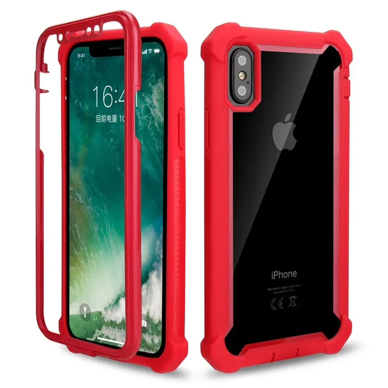 Phone Case For iPhone 12 11 Pro Max X XR XS Max 6 6S 7 8 Plus Shockproof Bumper Transparent Clear TPU Cases PC Back Phone Cover