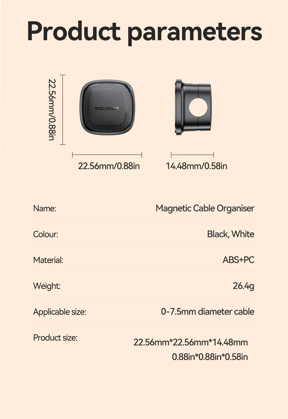 Rocoren Magnetic Cable Organizer Smooth Adjustable Cable Holder Under Desk 6PCS Stable Cable Management Wire Keeper Cable Clips