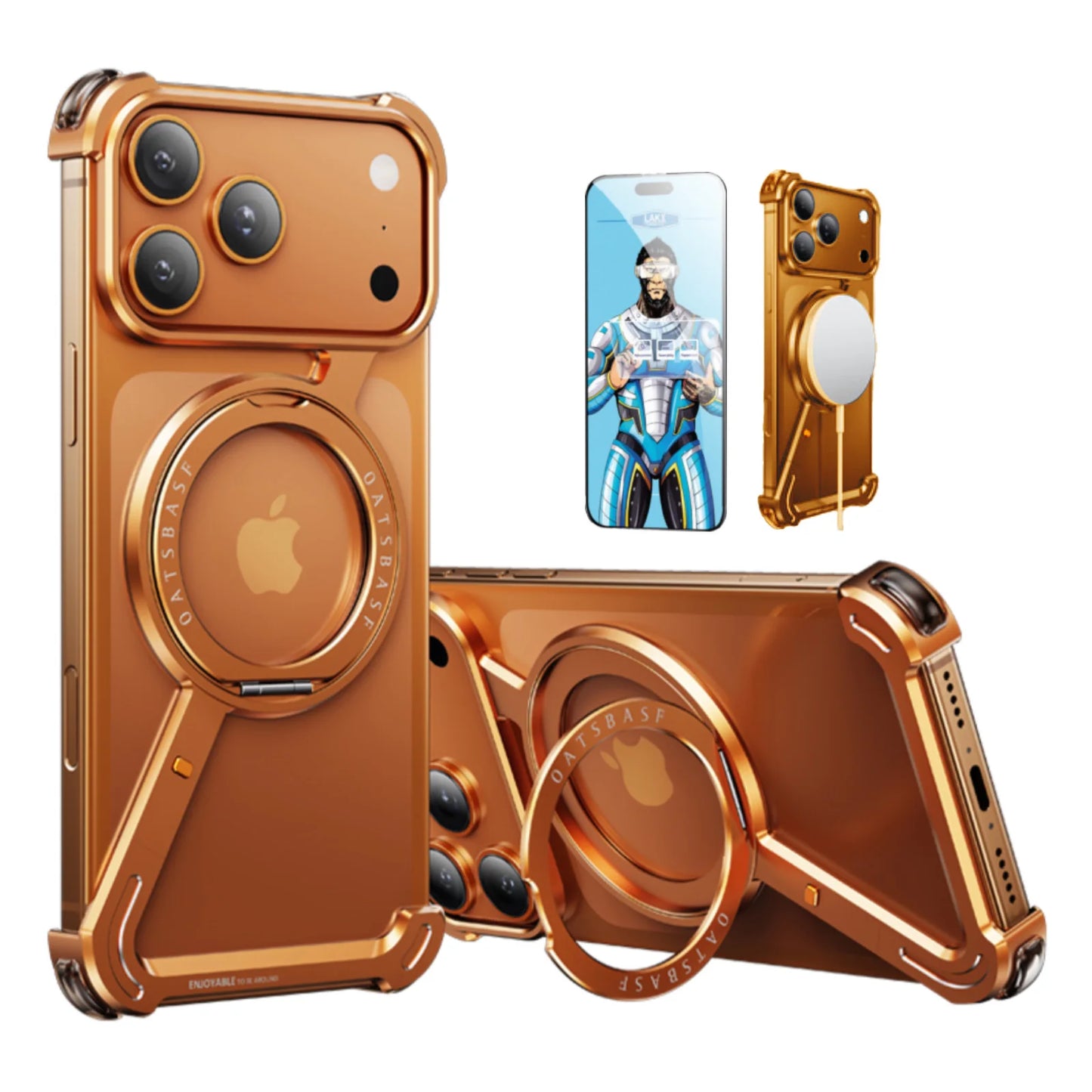 Minimalist Phone Case for iPhone 17 Pro Max & 17Pro Air Case 360° Rotation Kickstand Aluminum Metal Frameless Design Bumper Case