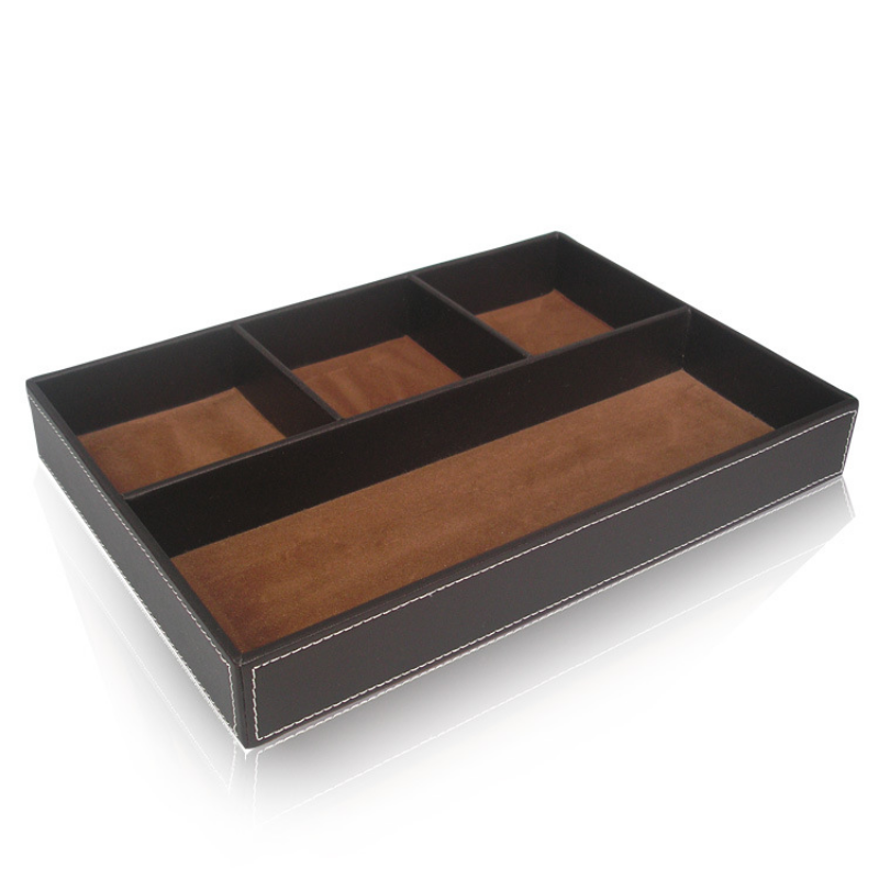 4 Slots Desk Drawer Organizer, Pu Leather Drawer Storage Organizer Divider for Office Desk Supplies Value Collection and Accesso