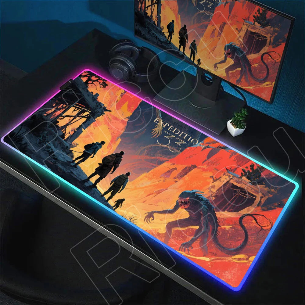 RGB Mousepad Hot Game Clair Obscur Expedition 33 Mouse Pad LED Luminescence Keyboard Deskmat Large Gamer Mice Rug With Backlight