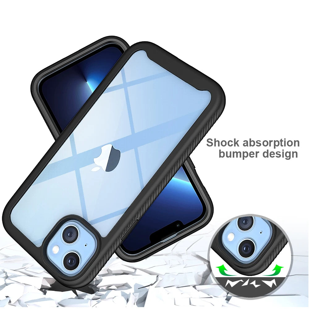 Hybrid Rugged Armor Shockproof Case For iPhone 16 15 14 11 12 13Pro Max XR X XSMAX XS SE 7 8 Plus Transparent Acrylic Back Cover