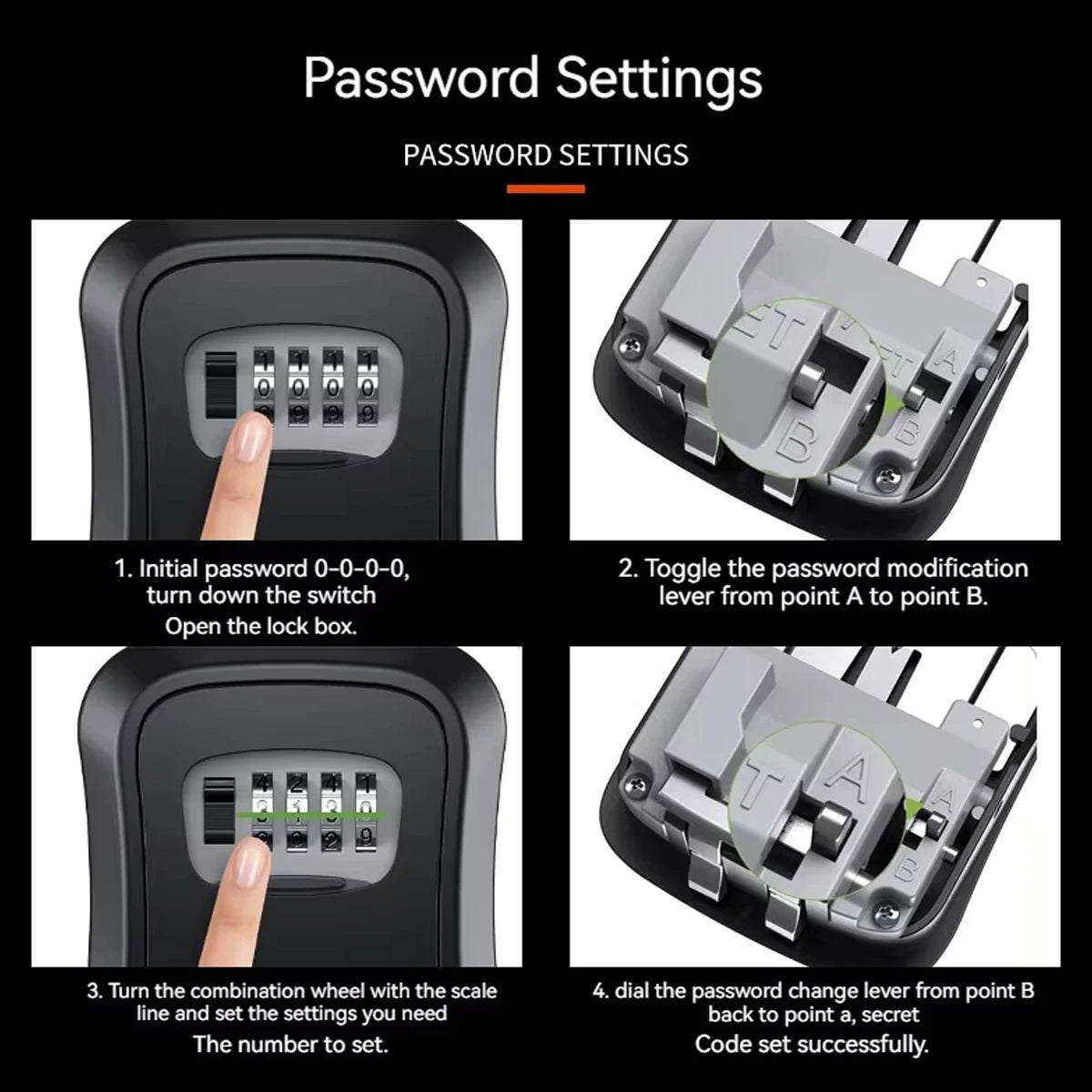 Key lock box, made of aluminum alloy, wall-mounted key storage box, with a reconfigurable password and spare key storage.