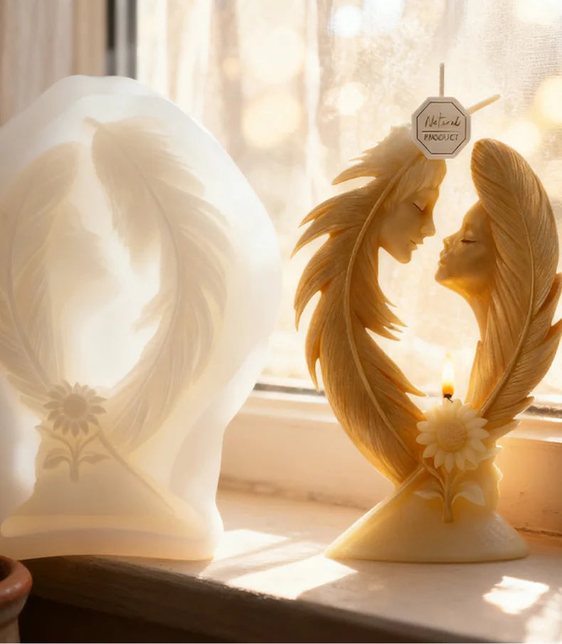 Rose Couple Sculpture Candle Mold, Silicone Mold for Handmade Wax Candles, Wedding Favors & Gift Set Making