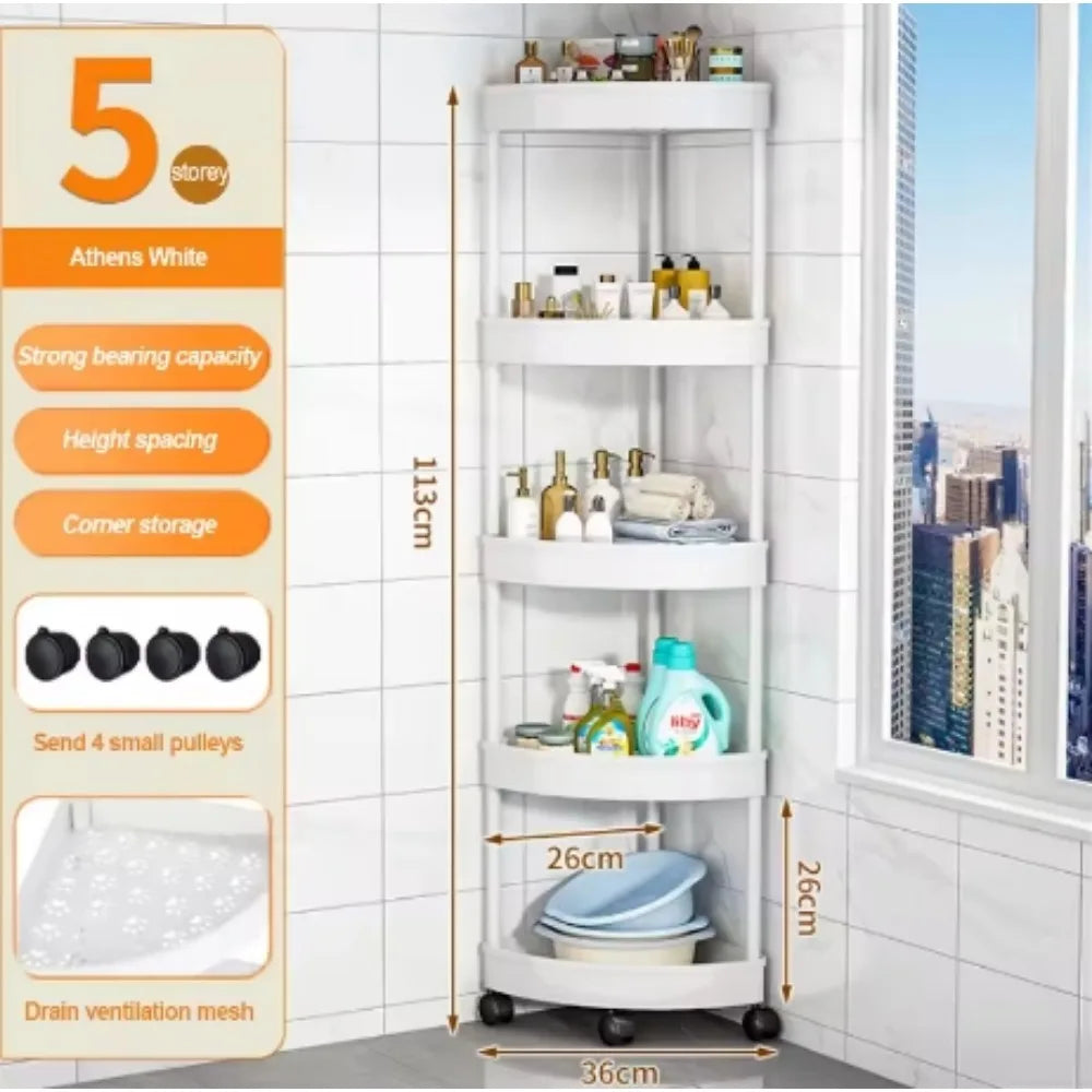 Kitchen Storage Organizer Bathroom Corner Cabinet 3/4/5 Tier Rolling Cart Storage Shelf Rolling Storage Cart Organizers Shelves