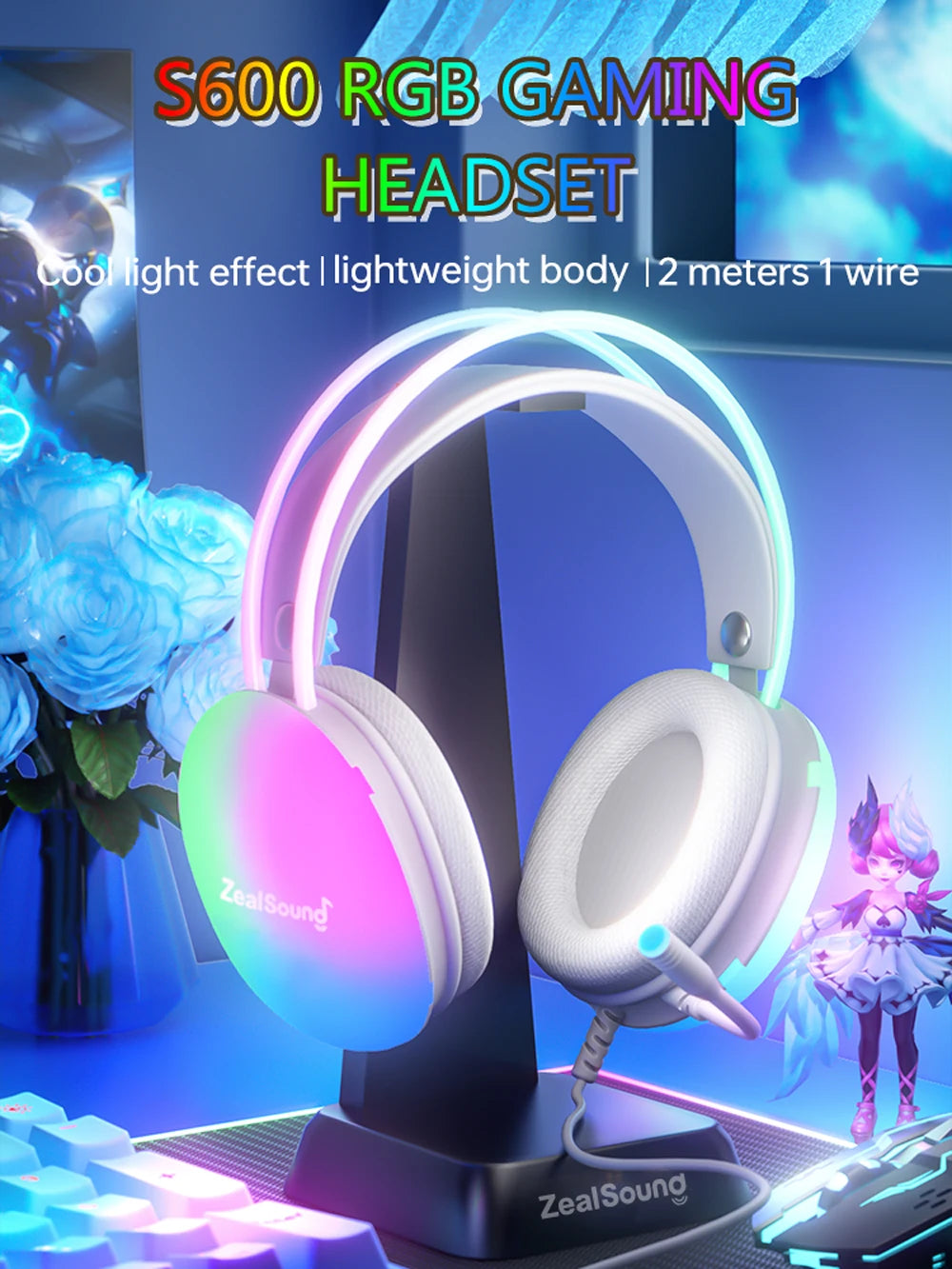 Haomuren RGB Gaming Headset for PC Laptop PS4 PS5 Wired Over-Ear Headphones with Mic, Surround Sound & Full LED Lighting