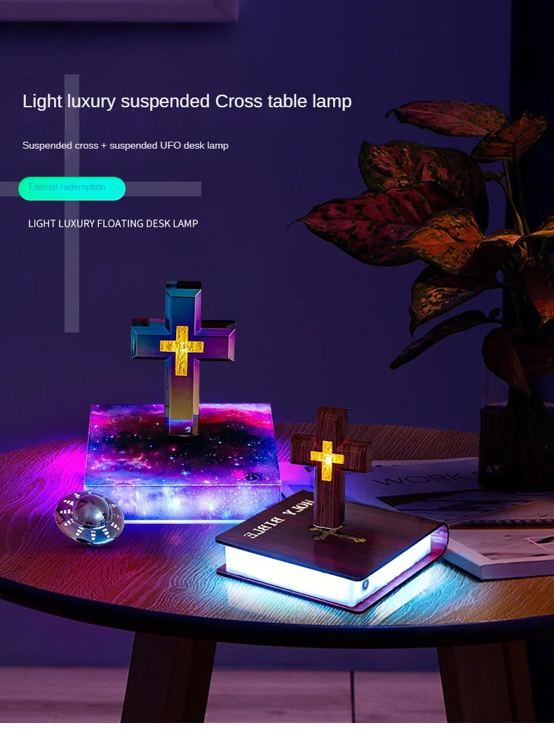 Magnetic Levitating Cross Floating Christian Cross Decorations Maglev Cross the Holy Bible Base