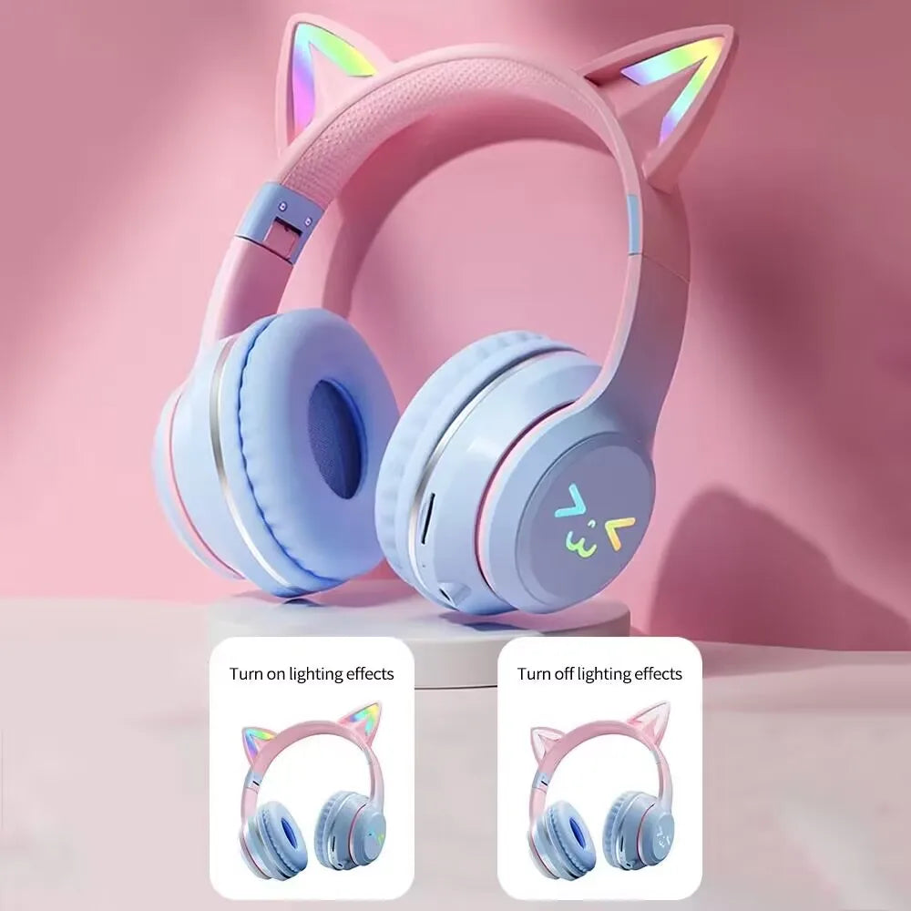 Original Cat Ear Bluetooth Headsets Wireless Earphones RGB Glow With Cable Smartphone Sport Headset Gaming Headphones for Pc