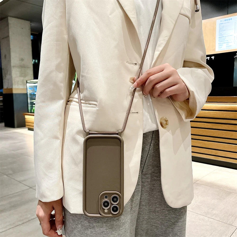 Phone Case For iPhone 14 13 15 16 Pro Max 17 Air 16E 12 11 X XS 8 Plus SE2022 Crossbody Adjustable Lanyard Strap Rope Soft Cover