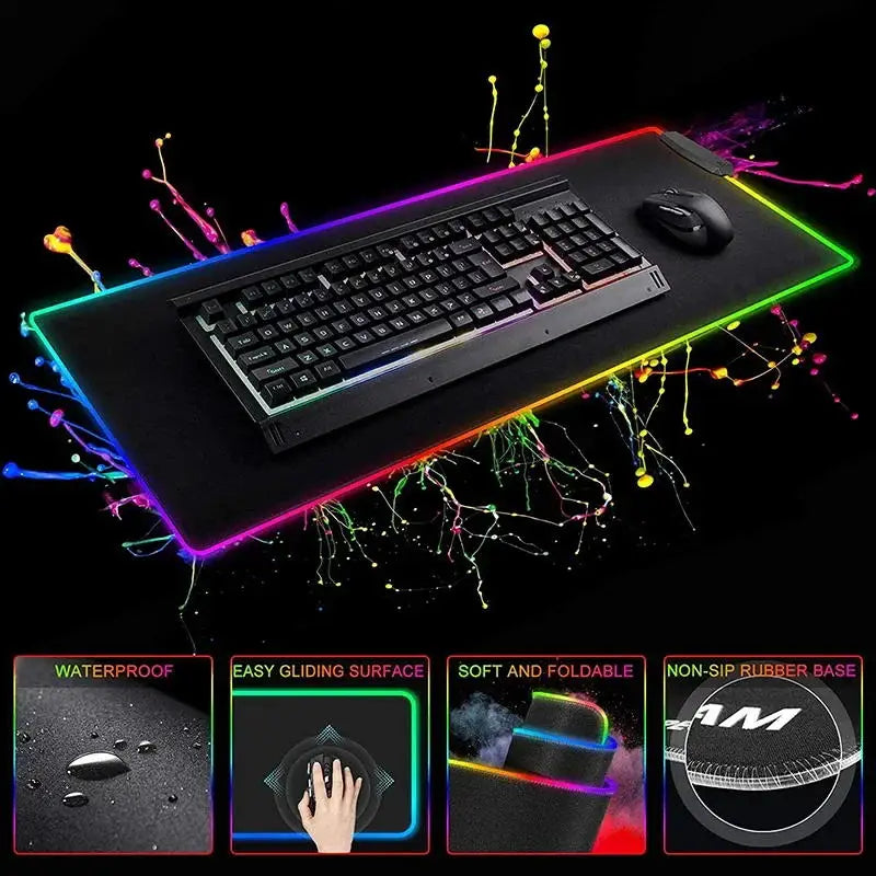 Jujutsu Kaisen Anime RGB Pc Gamer Keyboard Mouse Pad Gojo Satoru Mousepad LED Glowing Mouse Mats Rubber Gaming Computer Mats Xxl