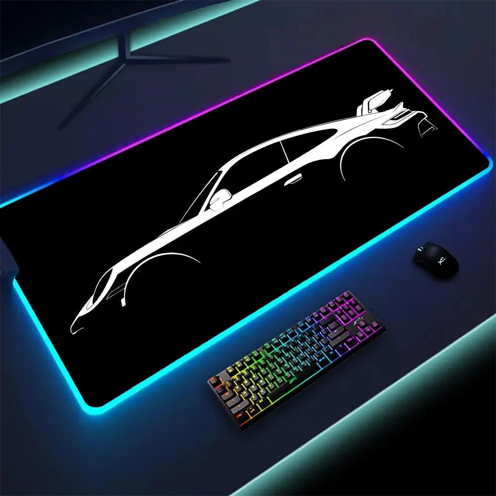Black sports Car Mouse Pad XXL RGB Gaming MousePad HD Game Accessories Large LED Light MousePads PC Computer Carpet With Backlit