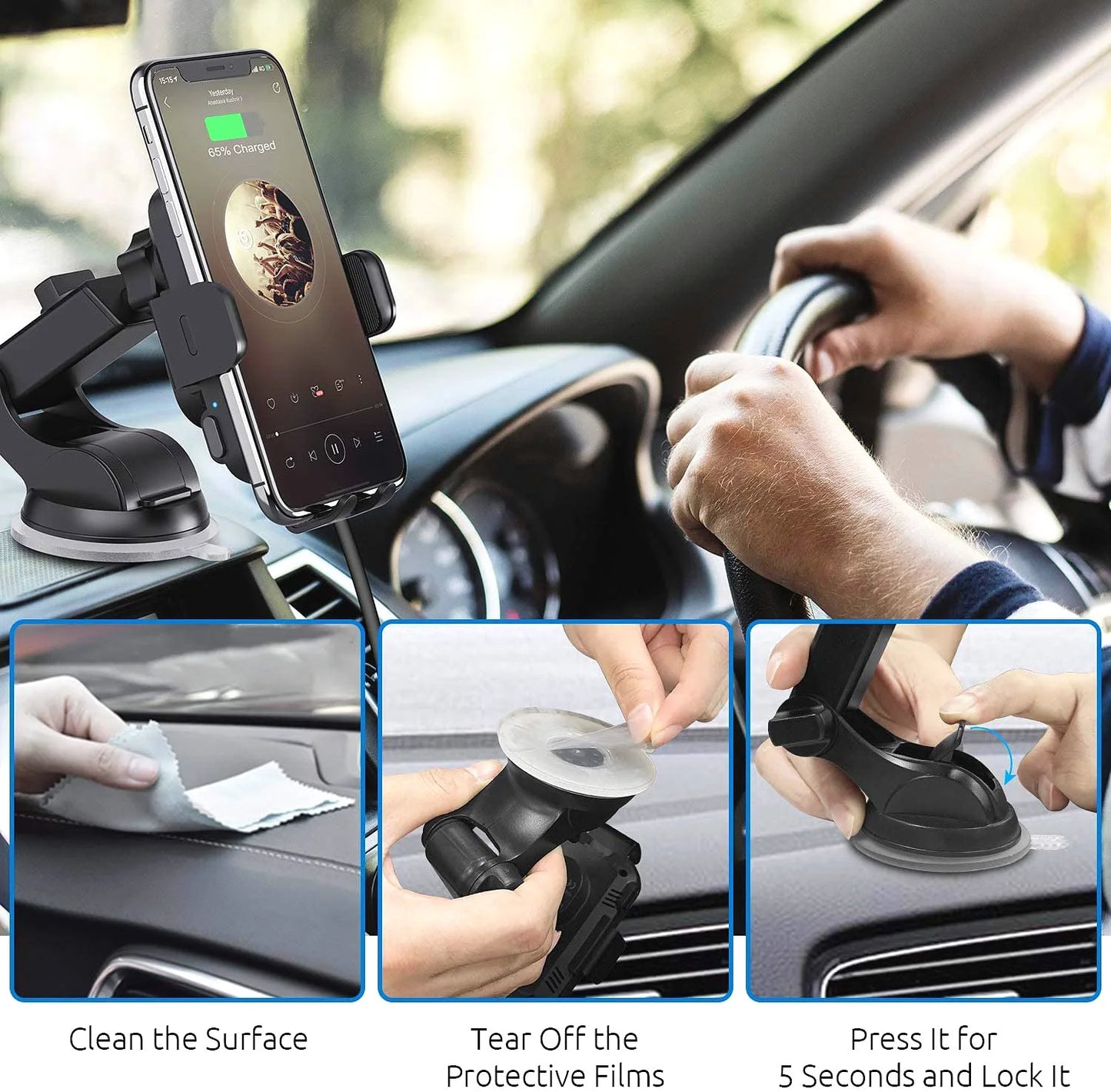 Wireless Car Charger, 15W Fast Charging Auto Clamping Car Charger Phone Mount Phone Holder Fit For Iphone 15 14 13 12 11 Pro Max