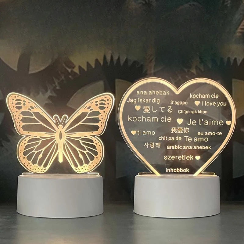 Romantic Love 3D Acrylic Led Lamp for Home Children's Night Light Wedding Decoration Birthday Party Valentine's Day Bedside Lamp