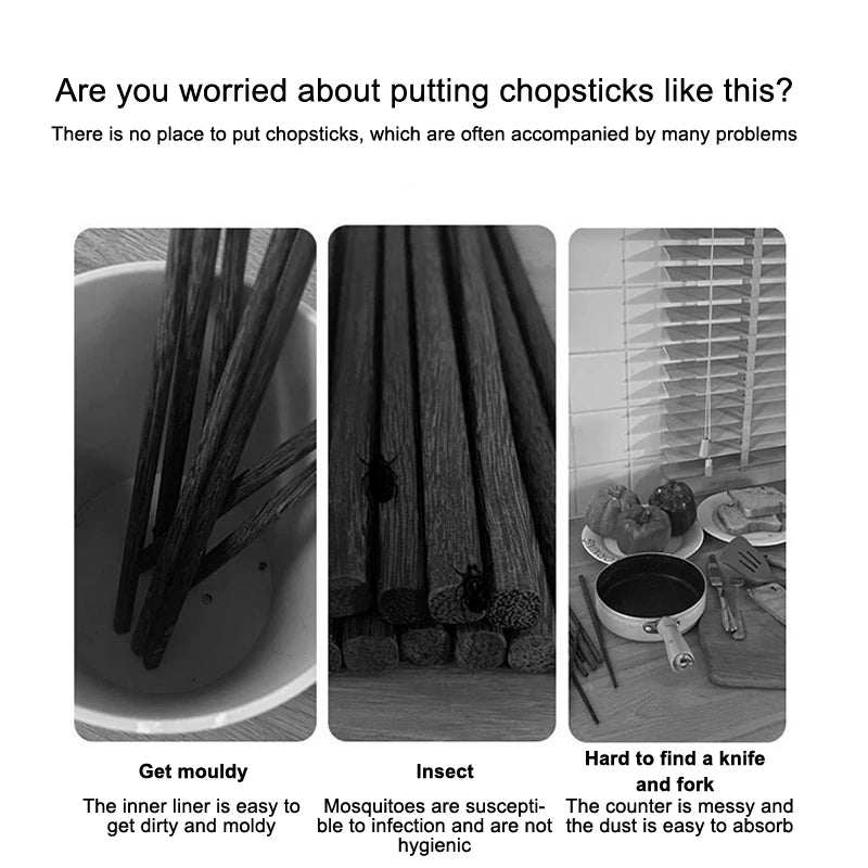 Kitchen Cutlery Storage Box Wall Mount Tableware Storage Holder with Lid Dustproof Spoon and Chopstick Organizer Drain Racks