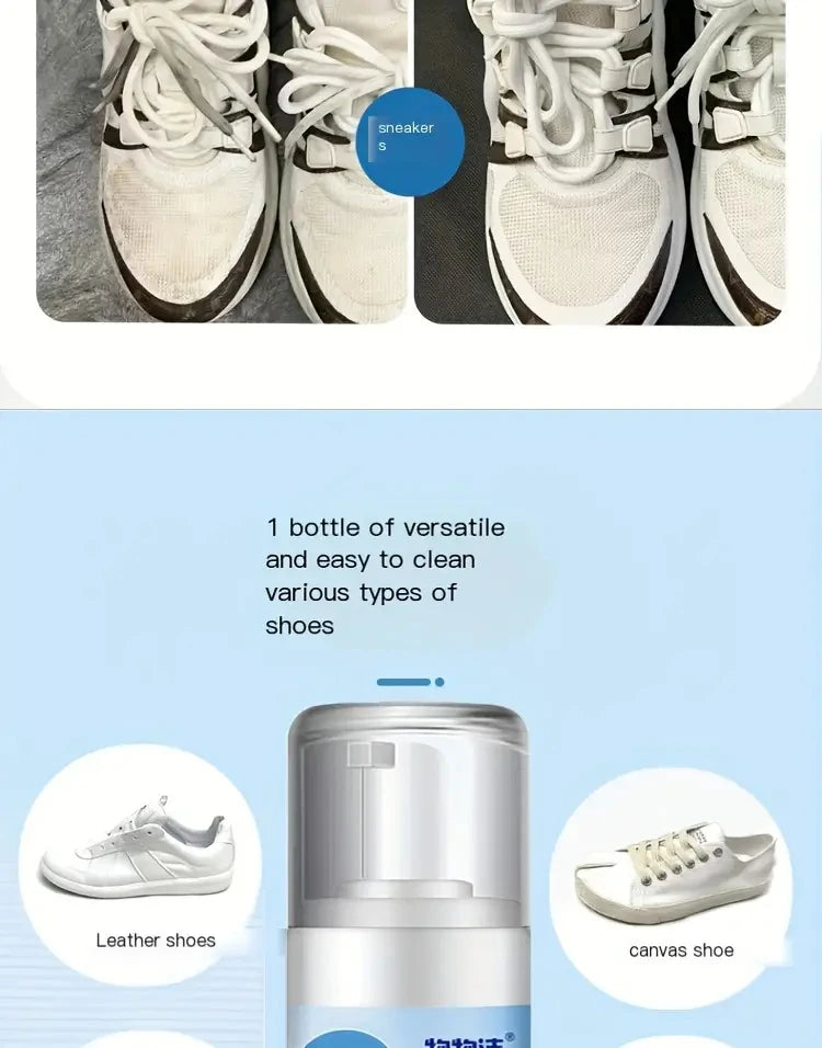 White Shoe Foam Cleaner-200ml for Sneakers Canvas & Faux - No-Rinse Formula,Stain Remover & Whitening Mousse Effortless Cleaning