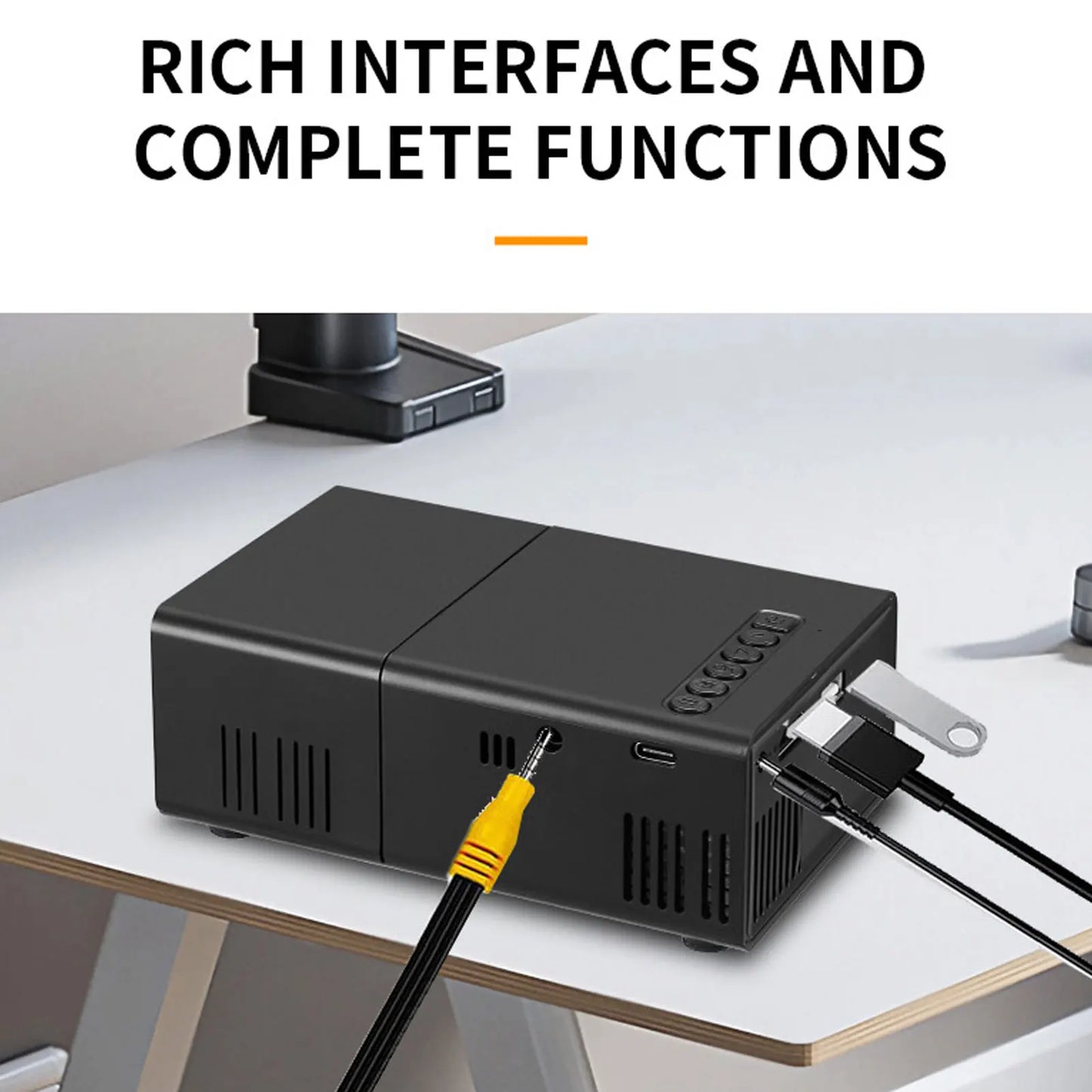 Portable Projector LED Movie Projector 6000lm Brightness HiFi Stereo Speaker HD USB 3.5mm Port for Home Gathering for Phone PC