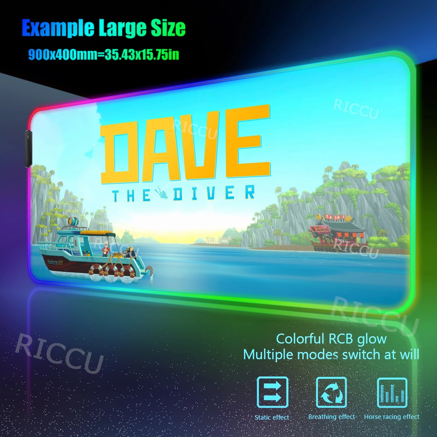 RGB PC Popular games Daves the Diver Mouse Pad XXL Computer esports Accessories Large Keyboard Laptop Table mat LED Gamer Gaming