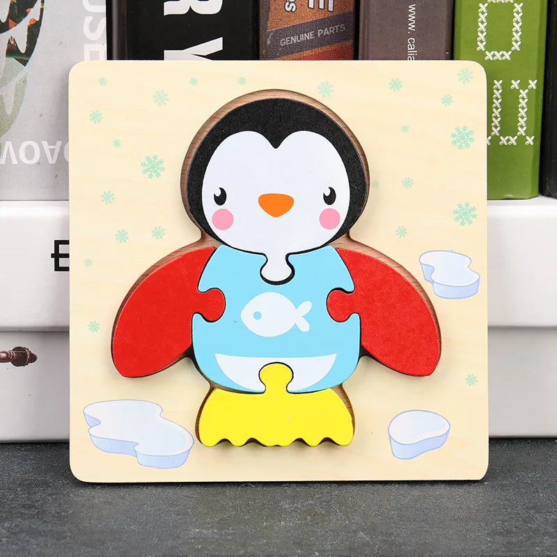 Baby High Quality 3D Wooden Puzzles Educational Cartoon Animals Early Learning Intelligence Puzzle Game Toys for Children