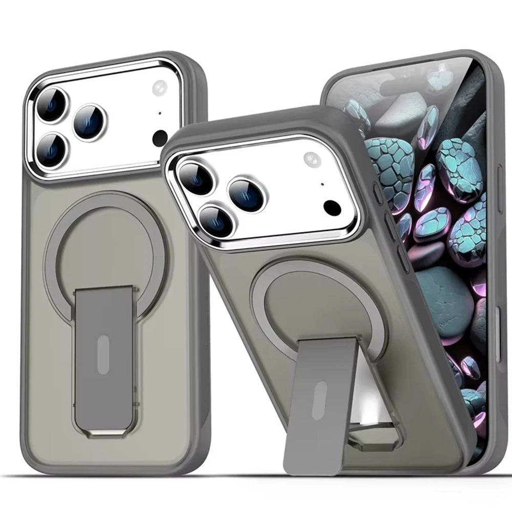 Luxury For Magsafe Phone Case For iPhone 17 Pro Max Air Magnetic Wireless Charge Folding Stand Holder Matte Cover Cases